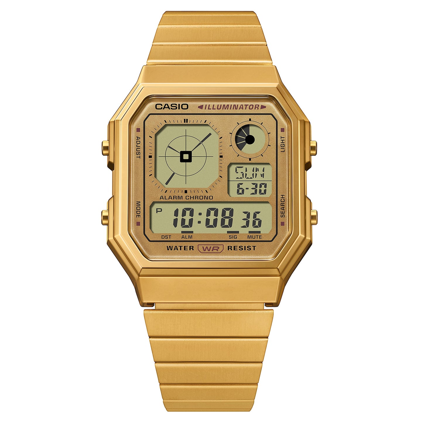 Casio Edgy A130WEG-9AEF Armbanduhr Gold • LCD mit Analoguhranzeige • Retro-futuristisches Design, Bild 8