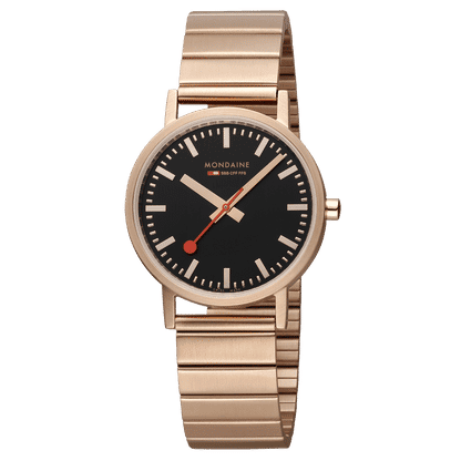 Mondaine Classic A660.30314.16SBR Damenuhr Schwarz/Roségold • Schweizer Quarzwerk • Schnellwechselsystem, Bild 5