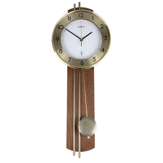AMS Wanduhr 62x22x8 cm Holz • Funk-Pendelwerk • Arabische Ziffern