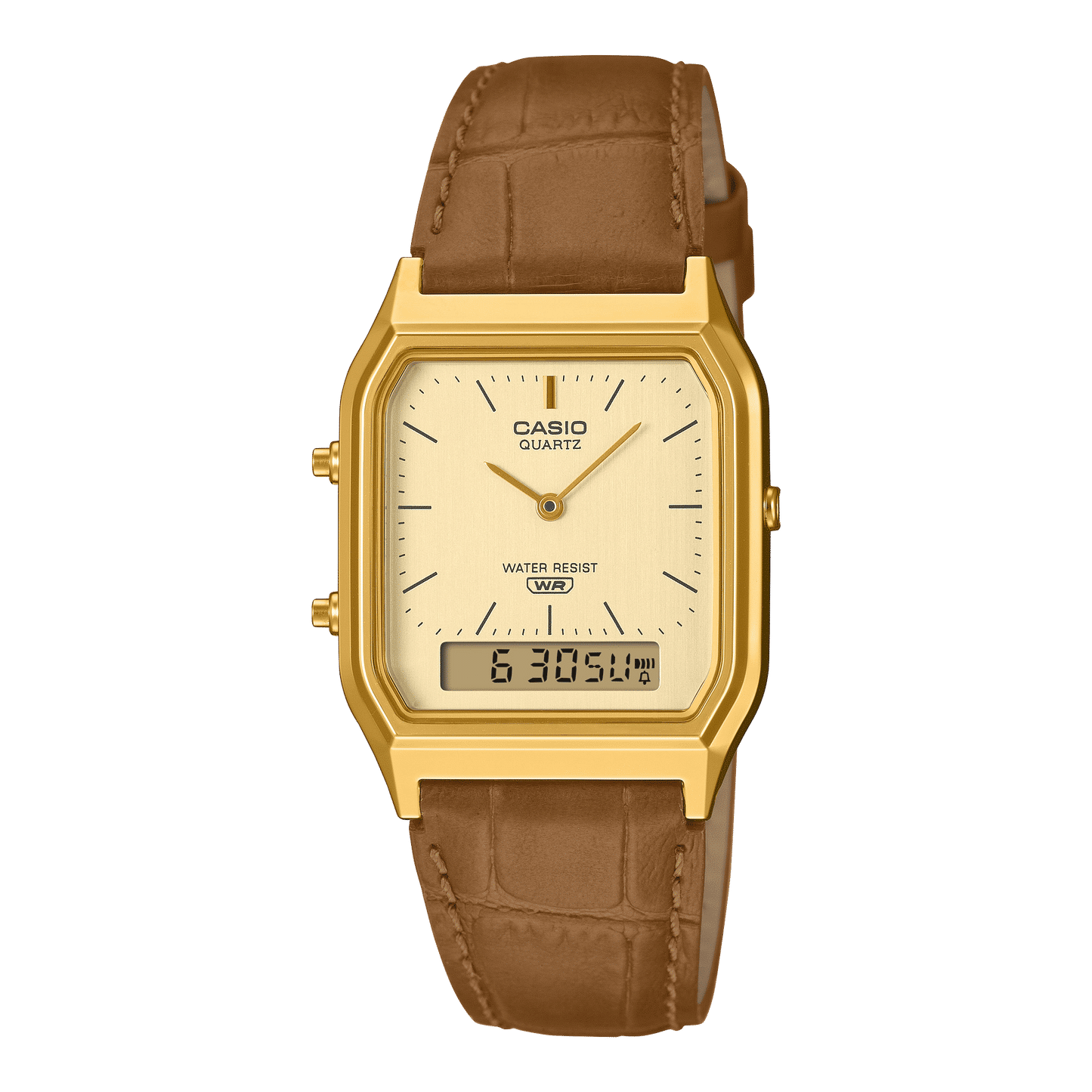 Casio Vintage AQ-230EGL-9AEF Armbanduhr Gold • Analog-Digital • Echtlederarmband, Bild 2