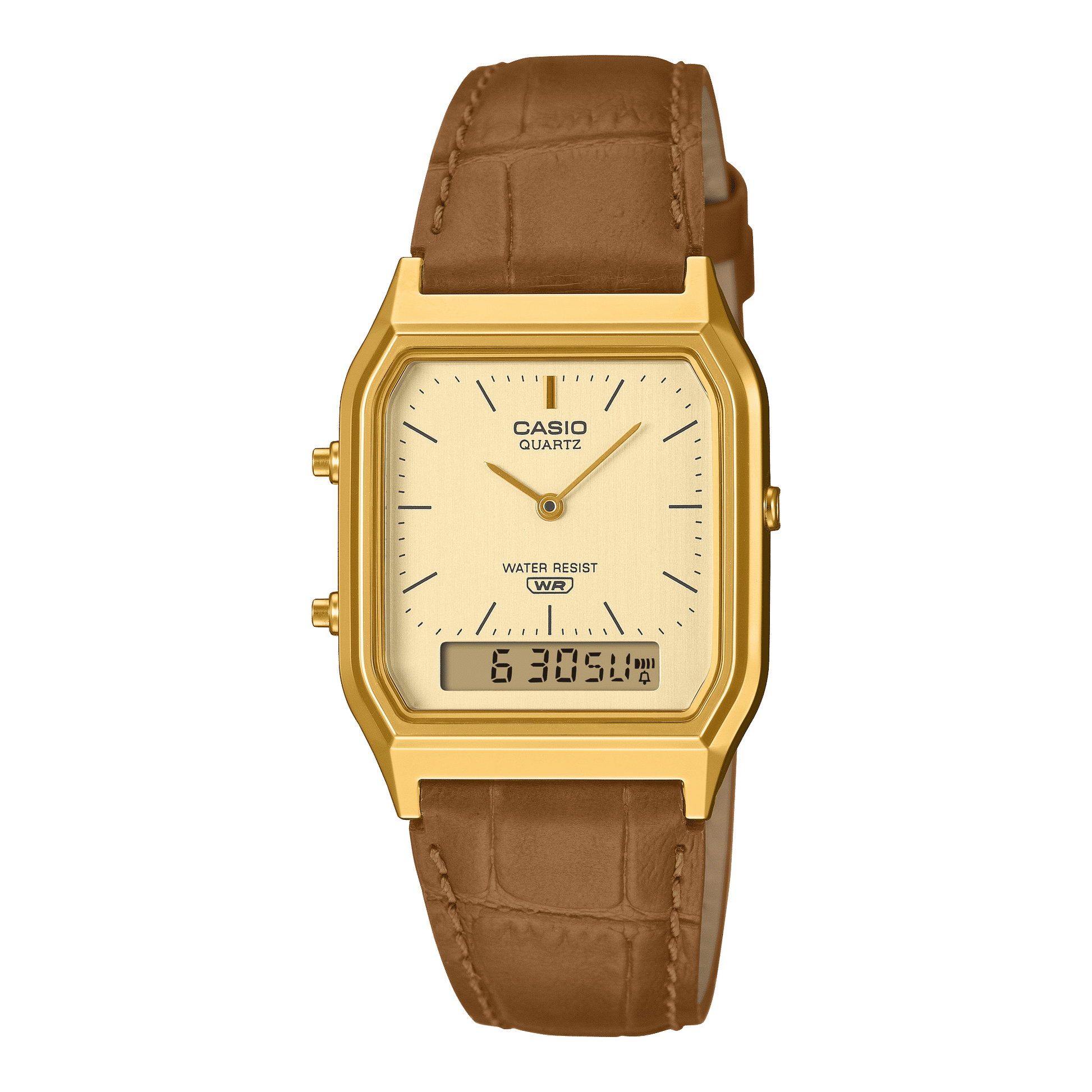 Casio Vintage AQ-230EGL-9AEF Armbanduhr Gold • Analog-Digital • Echtlederarmband, Bild 2