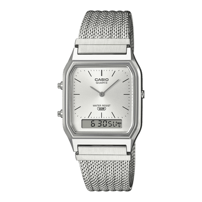 Casio Vintage AQ-230EM-7AEF Armbanduhr Silber • Mesh-Armband • Analog-Digital, Bild 2