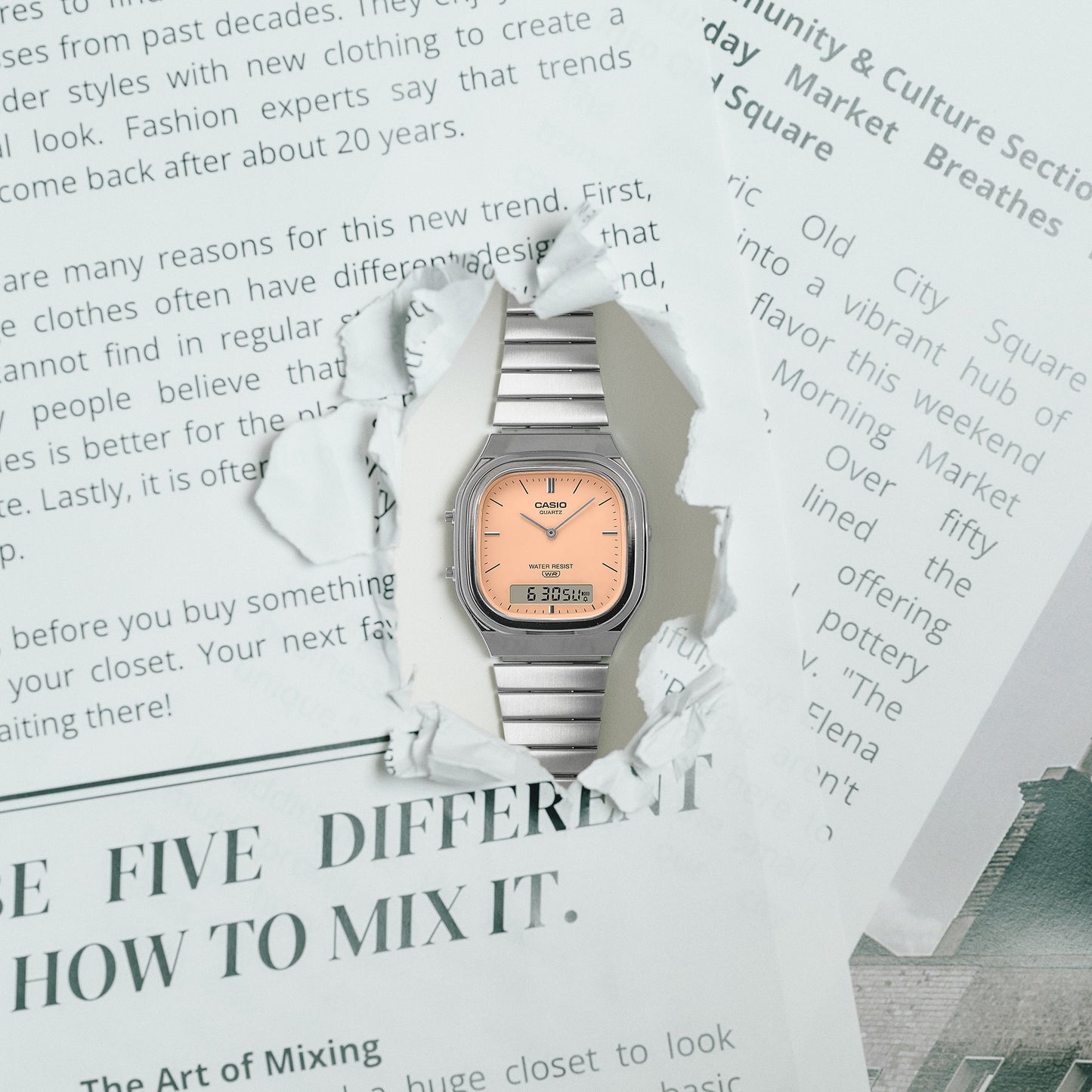 Casio AQ-240E-4AEF Edgy Collection Armbanduhr Pfirsich • Ana-Digi Anzeige • Retro-Modern Design, Bild 8