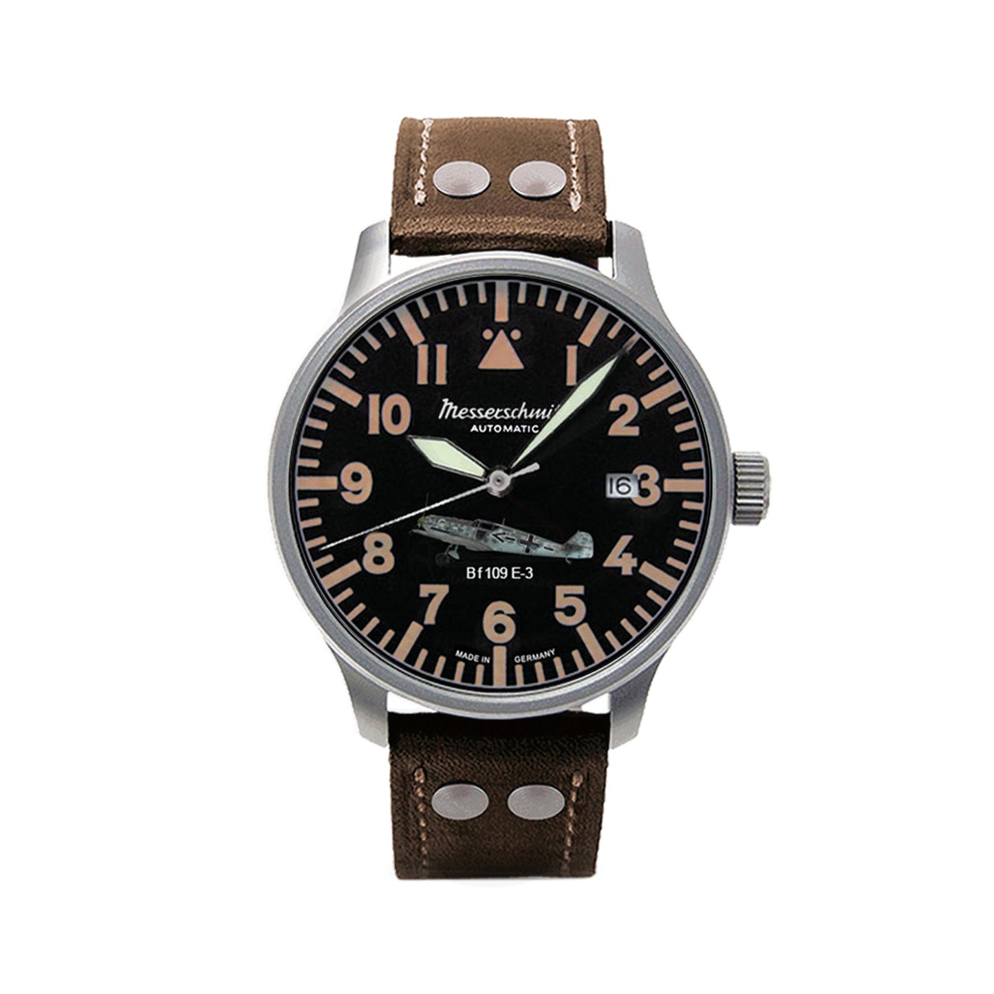 Messerschmitt BF109E-3-A Herren Pilotenuhr Braun/Schwarz • Sellita SW 200-1 Automatikwerk • Glasboden