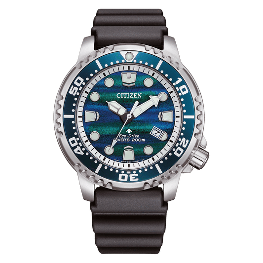 Citizen Promaster Armbanduhr mit blauem Zifferblatt, Stahllünette und schwarzem Armband