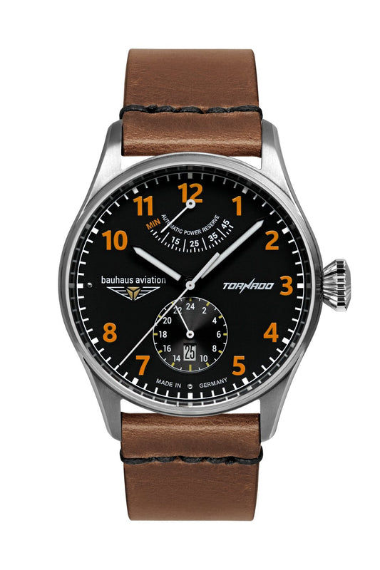 Bauhaus Aviation Tornado 2790-5 Herrenuhr Schwarz-Orange • Citizen-Miyota Automatik • Gangreserveanzeige