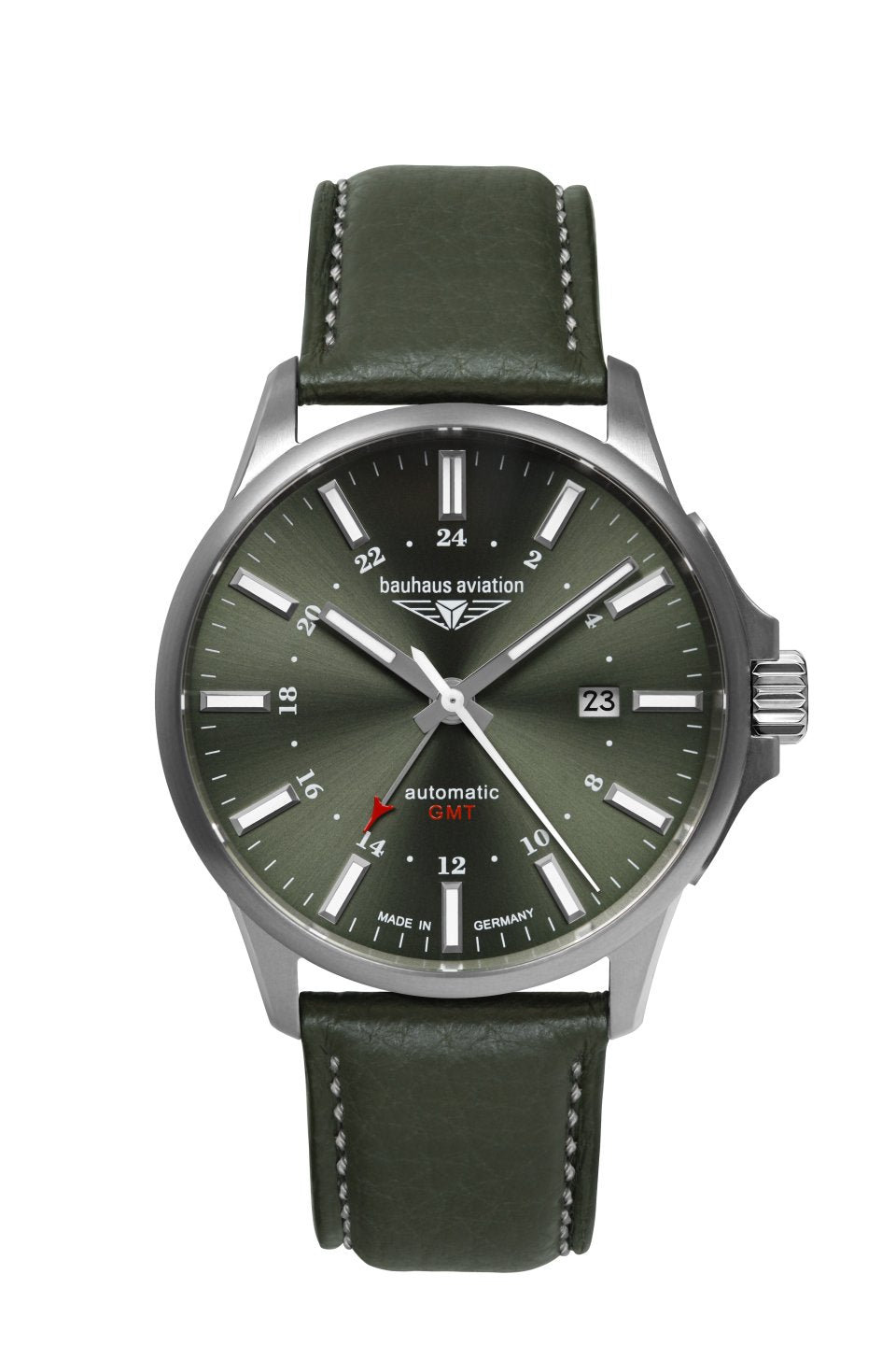 Bauhaus Aviation 2868-4 Herrenuhr Dunkelgrün • Automatik GMT • Saphirglas