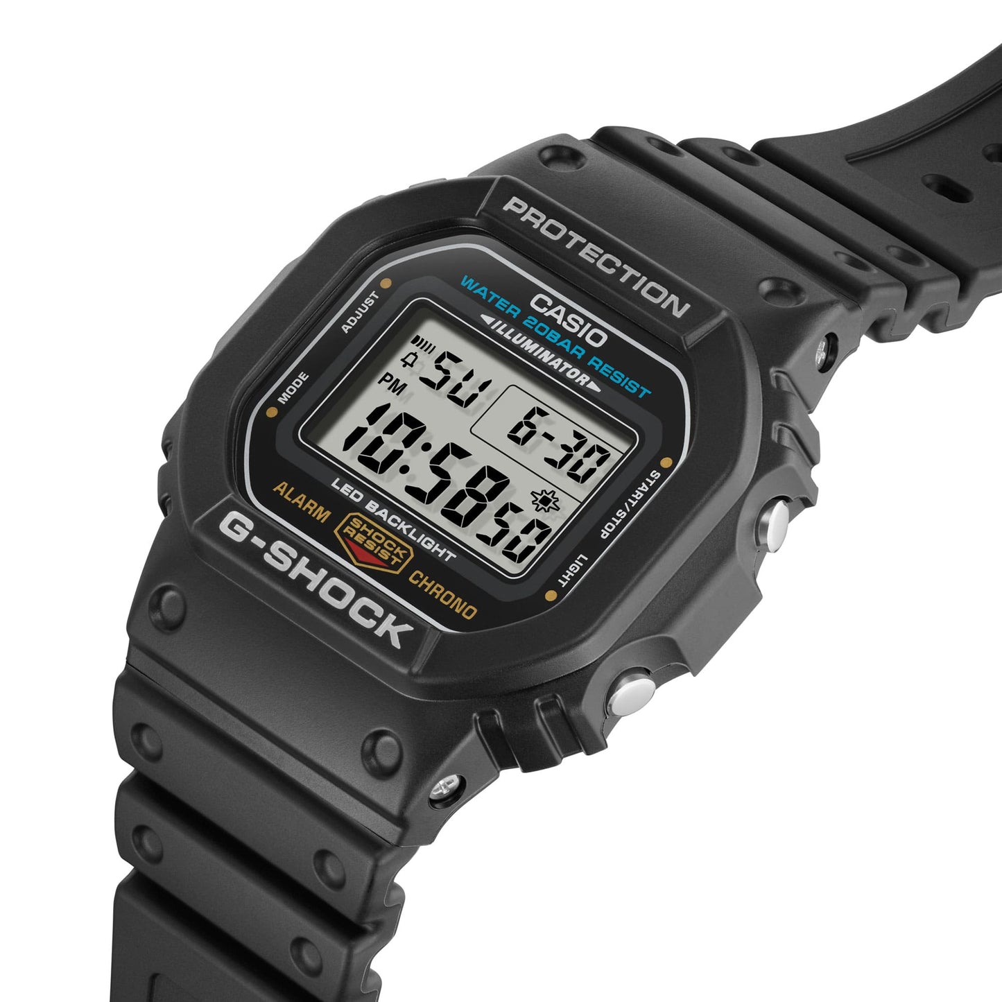 Herren Casio G-Shock Digitaluhr schräg von vorn mit schwarzem Gehäuse und Display