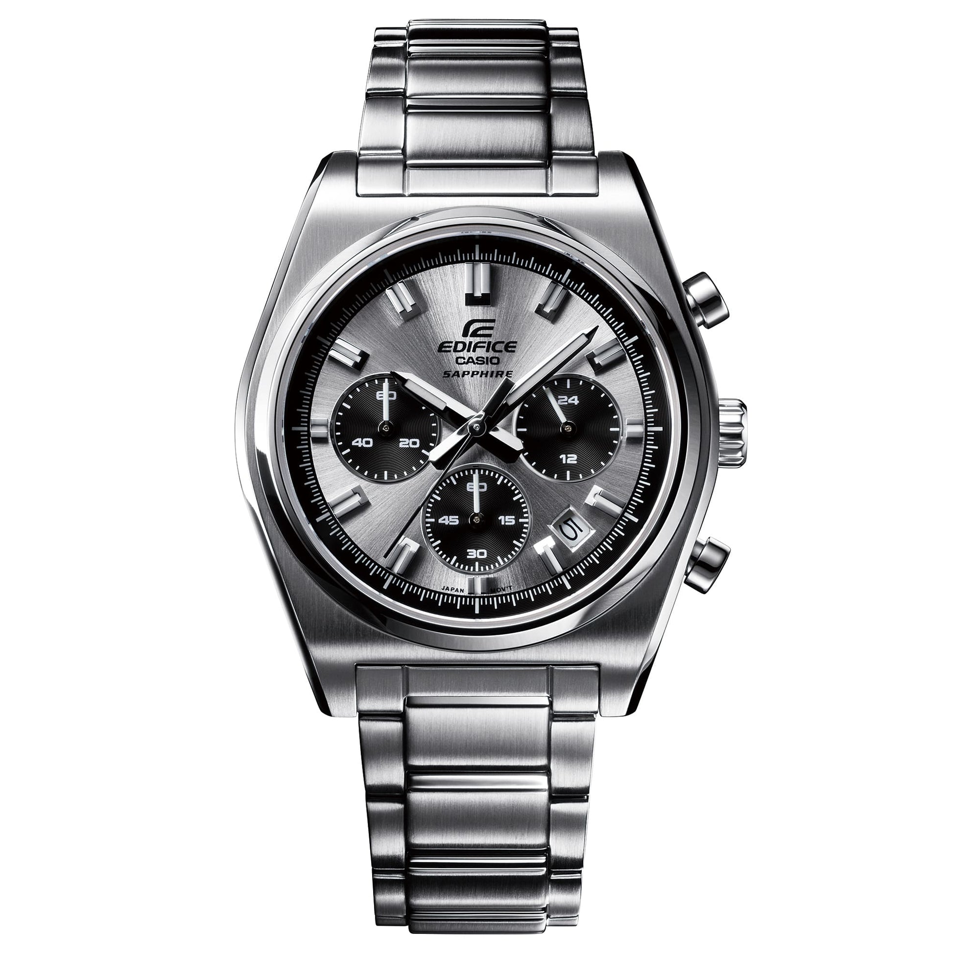 Casio Edifice Herrenuhr mit Edelstahlband und schwarzem Chronographenzifferblatt