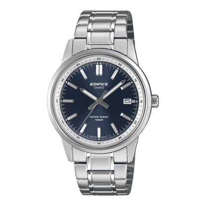 Edifice Herrenarmbanduhr mit blauem Zifferblatt und Datumsanzeige bei 3 Uhr