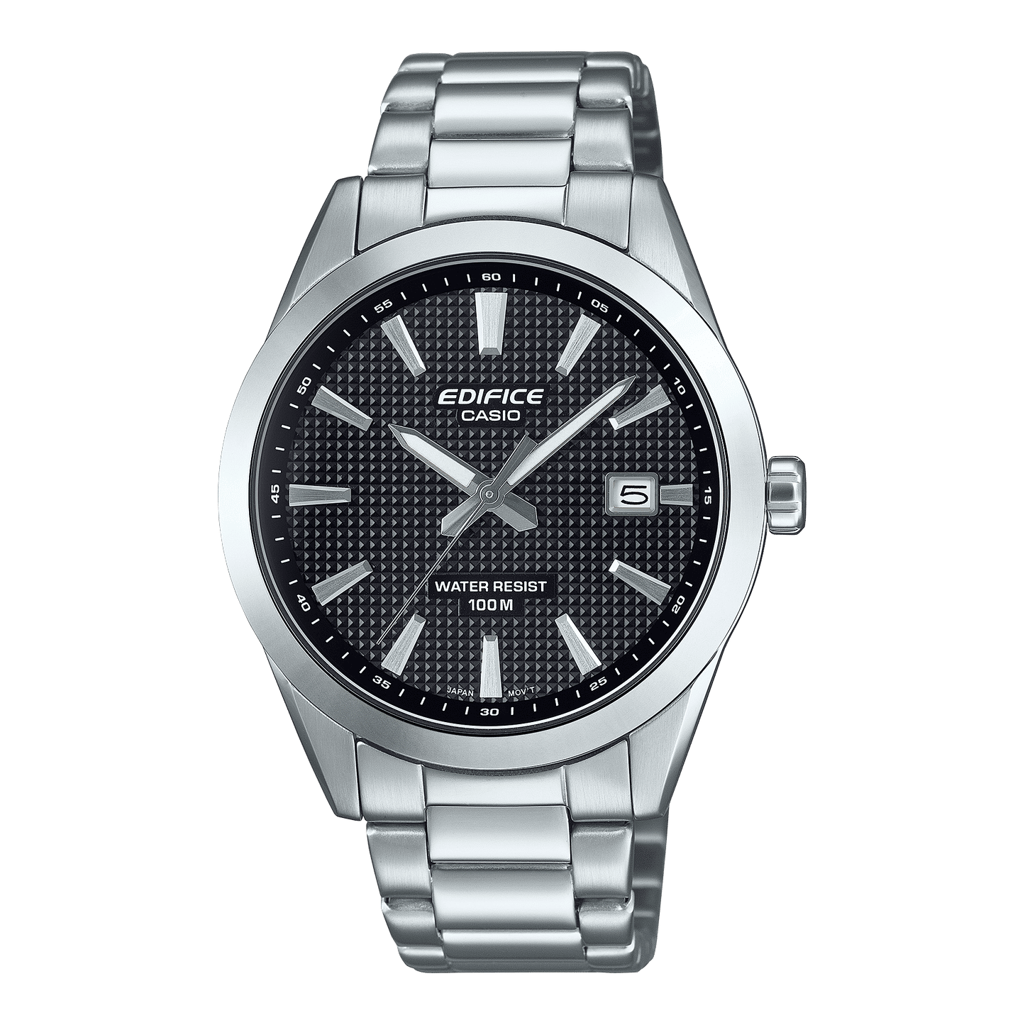 Casio Edifice Herrenuhr: Edelstahlgehäuse, schwarzes Zifferblatt mit Datumsfenster 5