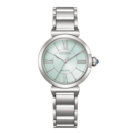 Damenuhr von Citizen Eco-Drive: grünes Zifferblatt, Edelstahlarmband.