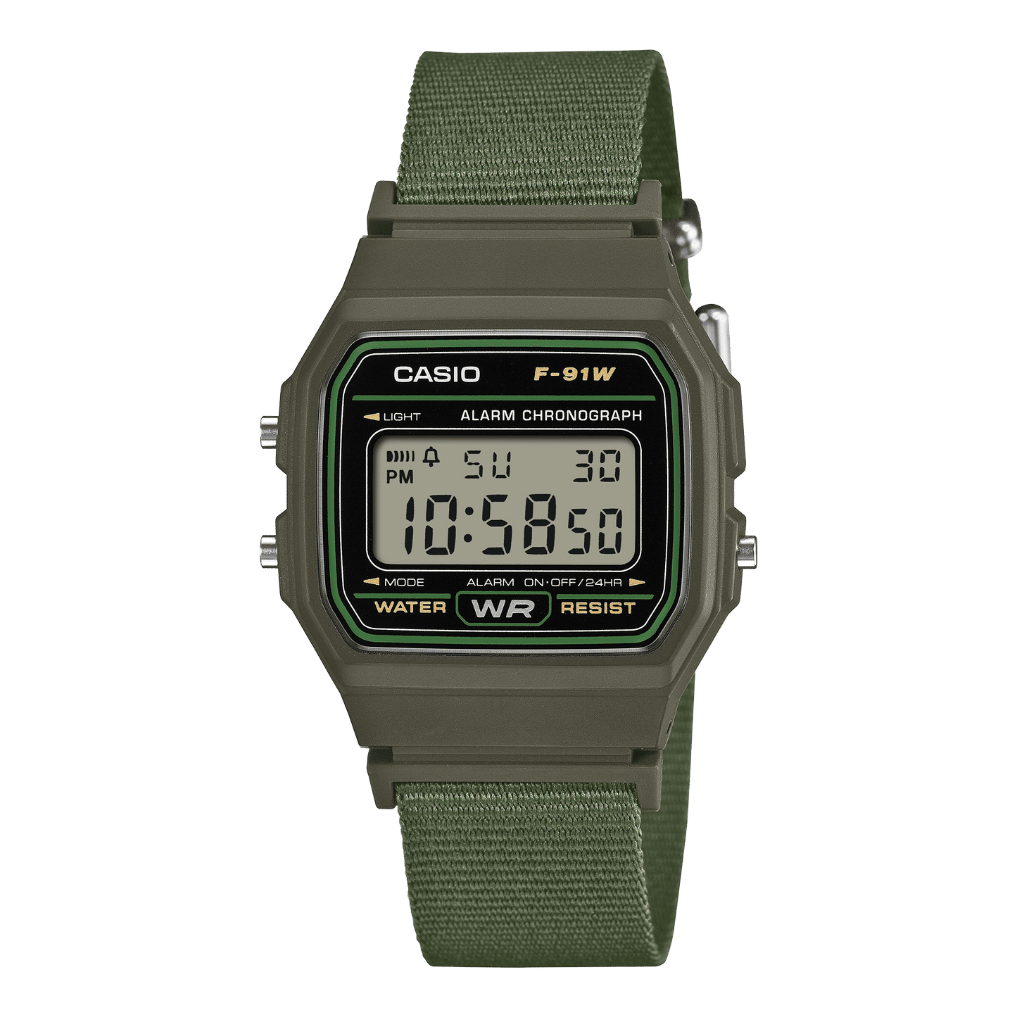 Casio F-91WF-3AEF Timeless Collection Damen- und Jugenduhr Khaki • Recyceltes Textilarmband • LED-Beleuchtung, Bild 2
