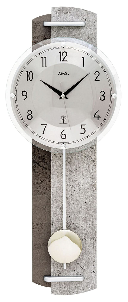 AMS Wanduhr Holz • Moderne Stein-Optik • Funk-Pendelwerk