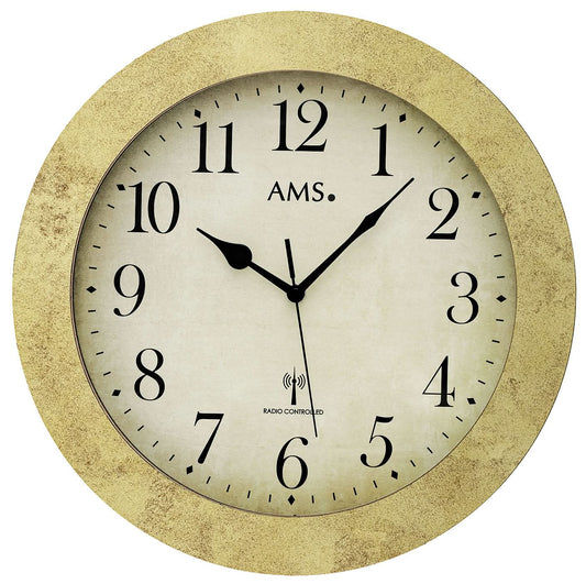AMS Wanduhr 35x35x5 cm Holz • Funkgesteuert • Arabische Zahlen