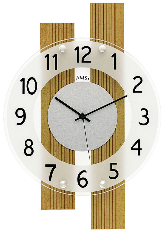 AMS Wall Clock 41x28x5 cm Wood • Modern Design • Precise Radio-Controlled Movement