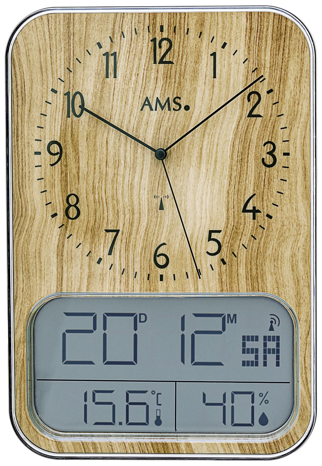 AMS Wanduhr Kunststoff • Funkgesteuert • Datum, Temperatur & Feuchtigkeit