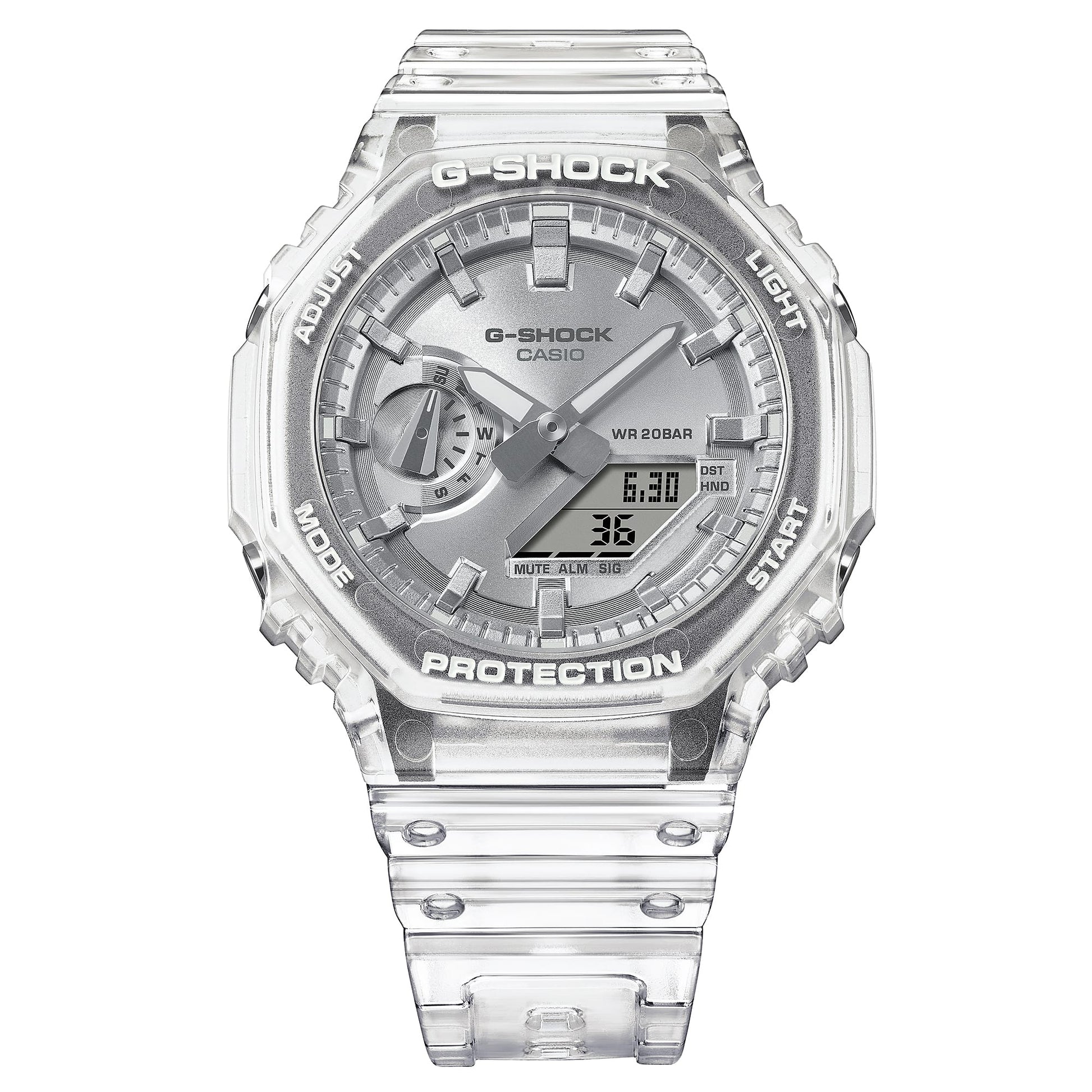 Casio GA-2100BM-7A8ER G-Shock Classic Ana-Digi Armbanduhr Transparent/Silberfarben • Transparentes Resin-Gehäuse • 20 bar