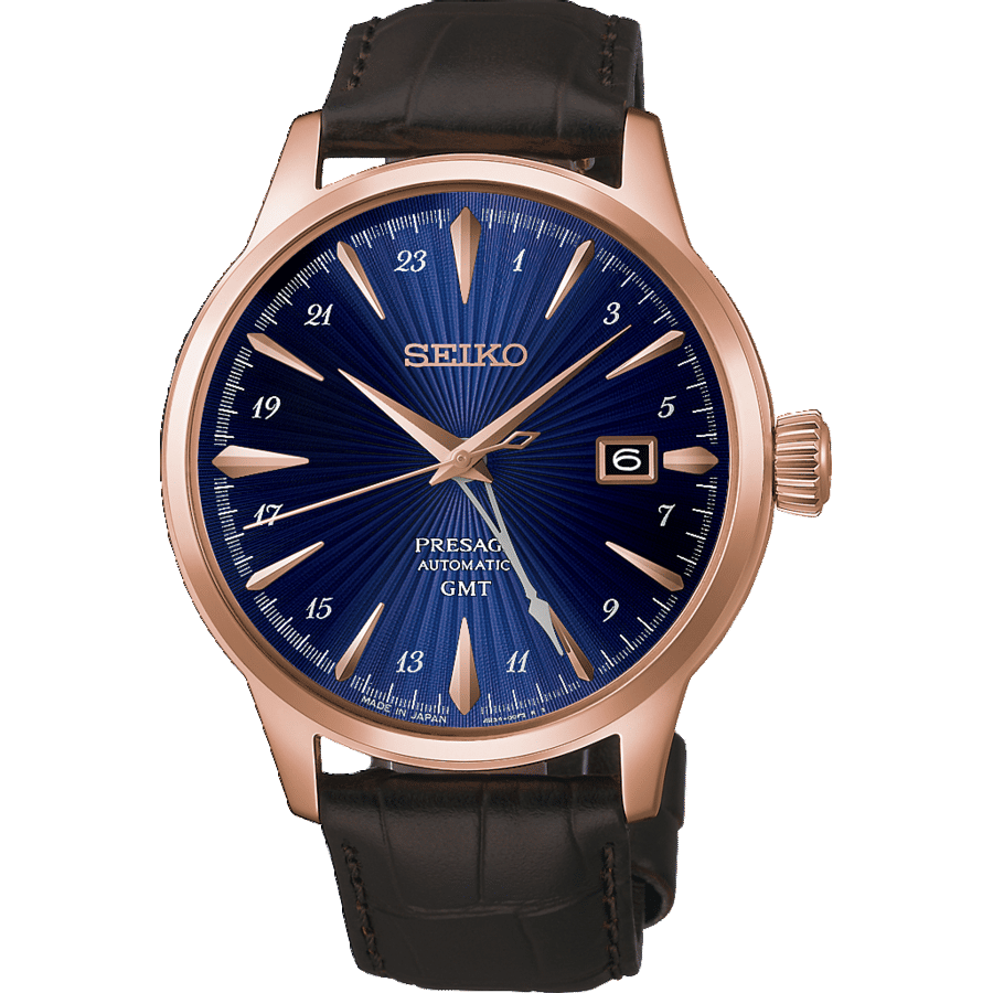 Seiko PRESAGE HCB005J1 Herrenuhr Blau • Automatikwerk mit GMT • Roségold-Gehäuse