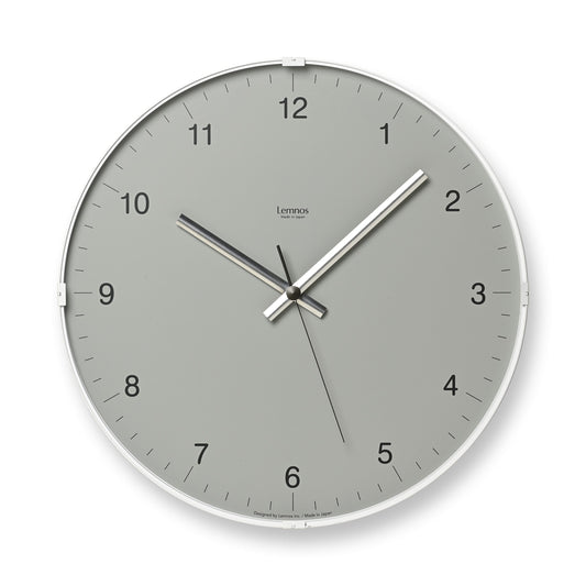 Lemnos Wanduhr mit grauem Zifferblatt, silbernen Zeigern und Indexen, rund