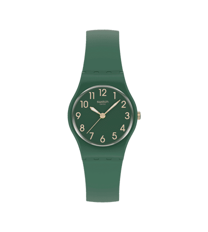 Swatch Originals LG130 Notes of Pecan Damenuhr Dunkelgrün • Roségoldene Zeiger • Leuchtmasse