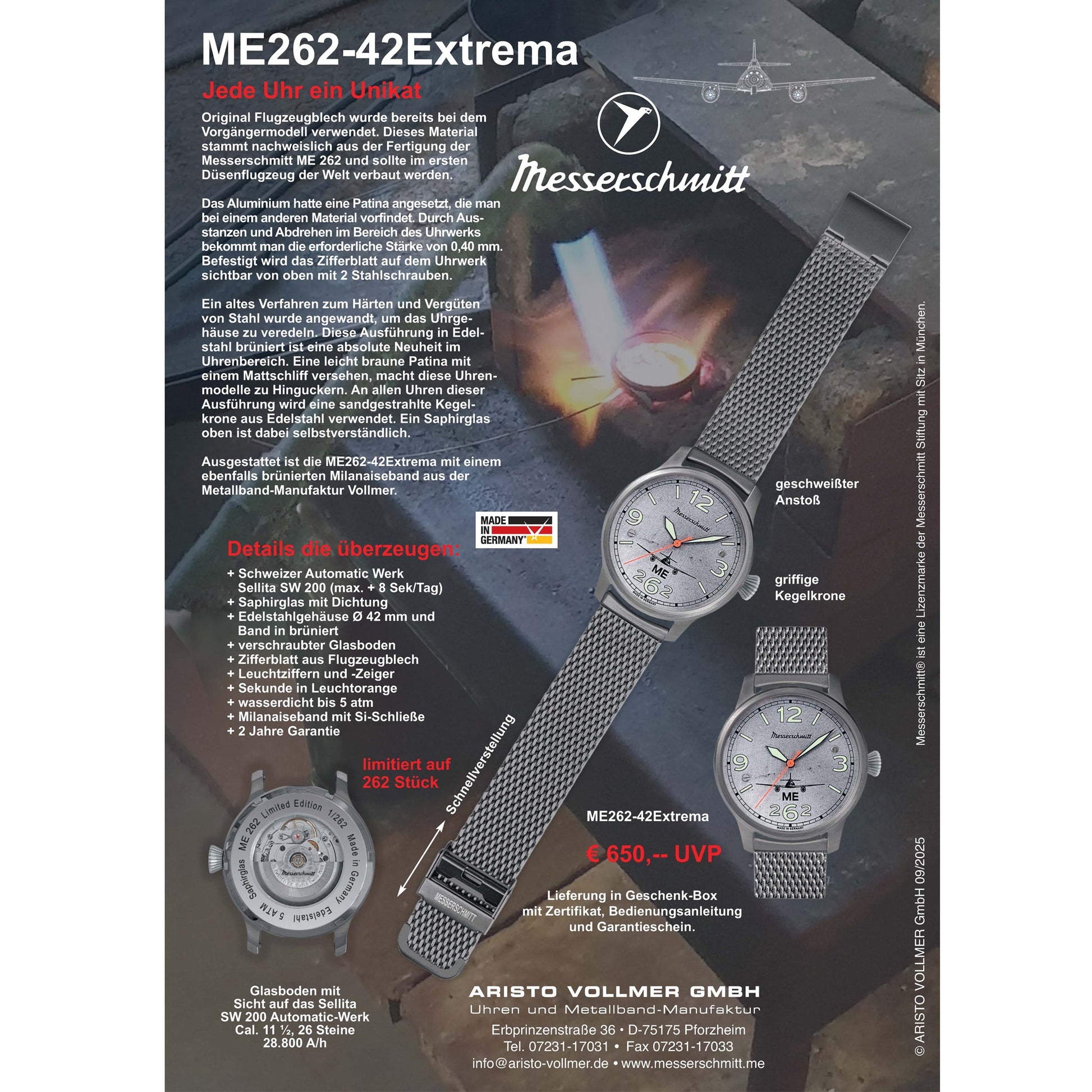 Messerschmitt ME 262 ME-262-42EXTREMA Herren Armbanduhr Brüniert • Automatikwerk ARISTOMATIC SW 200-1 • Limited Edition 262