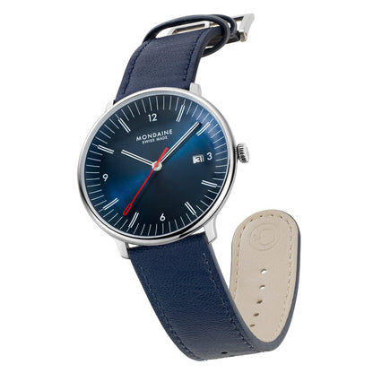 Mondaine Doppio MLE.41240.LQV.SET Herrenuhr Blau • Saphirglas mit Antireflexbeschichtung • Schweizer Quarzwerk, Bild 10
