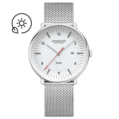 Mondaine Doppio Solar MLE.41910.SM Herrenuhr Silber • Saphirglas • Solaruhrwerk