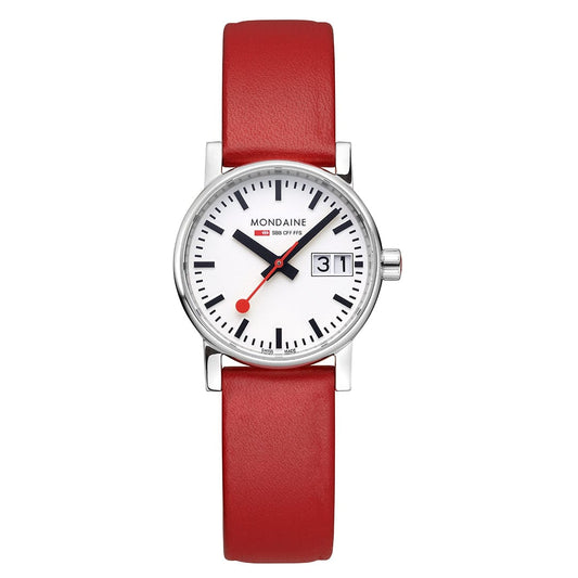 Mondaine evo2 MSE.30210.LCV Damenuhr Rot • Saphirglas • Veganes Traubenleder