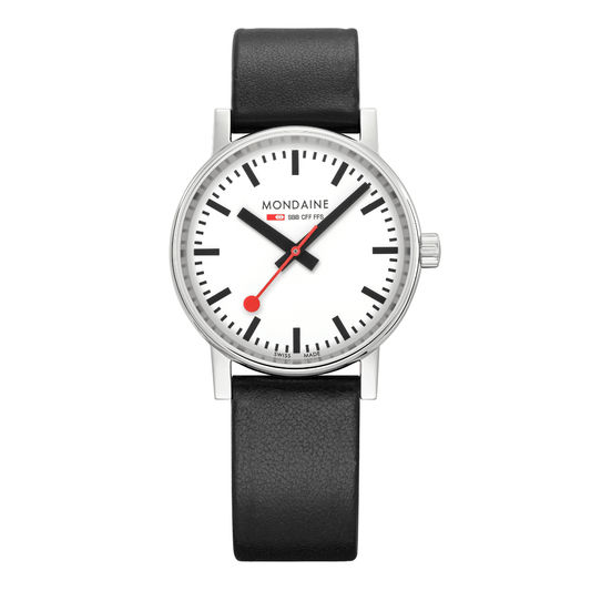 Mondaine evo2 MSE.35110.LBV Damenuhr Schwarz • Saphirglas • Veganes Traubenleder