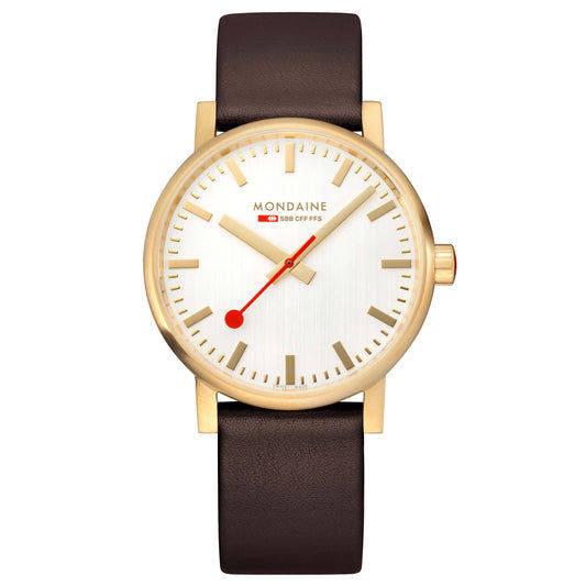 Mondaine evo2 MSE.40112.LGV Herrenuhr Braun • Saphirglas • Veganes Traubenleder