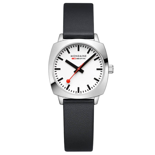 Mondaine Petite Cushion MSL.31110.LBV Damenuhr Schwarz • Saphirglas • Swiss Made