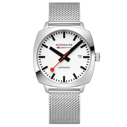 Mondaine Cushion MSL.3961B.SM Herrenuhr Silber • Schweizer Automatikwerk • Saphirglas