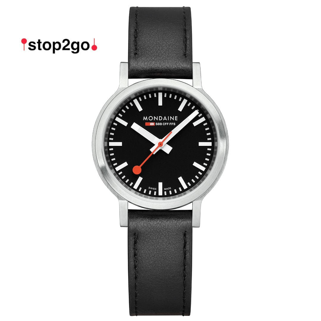 Mondaine Stop2go MST.34020.LBV.SET Damenuhr Schwarz • Saphirglas • Swiss Made Quarzwerk