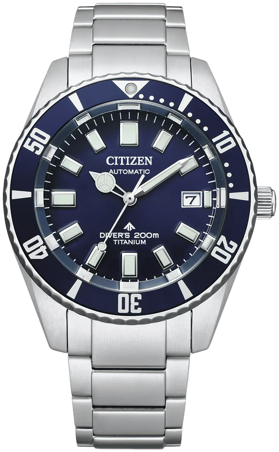 Citizen Promaster Herrenuhr mit Super Titanium-Armband, blauem Zifferblatt und Lünette