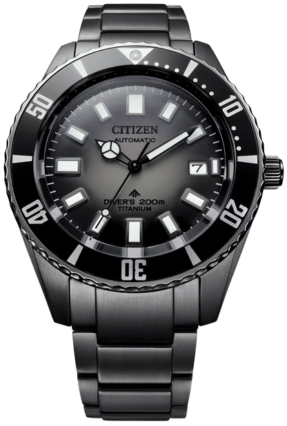 Citizen Promaster Marine Herrenuhr: schwarzes Zifferblatt, Datum, Super-Titanium-Armband