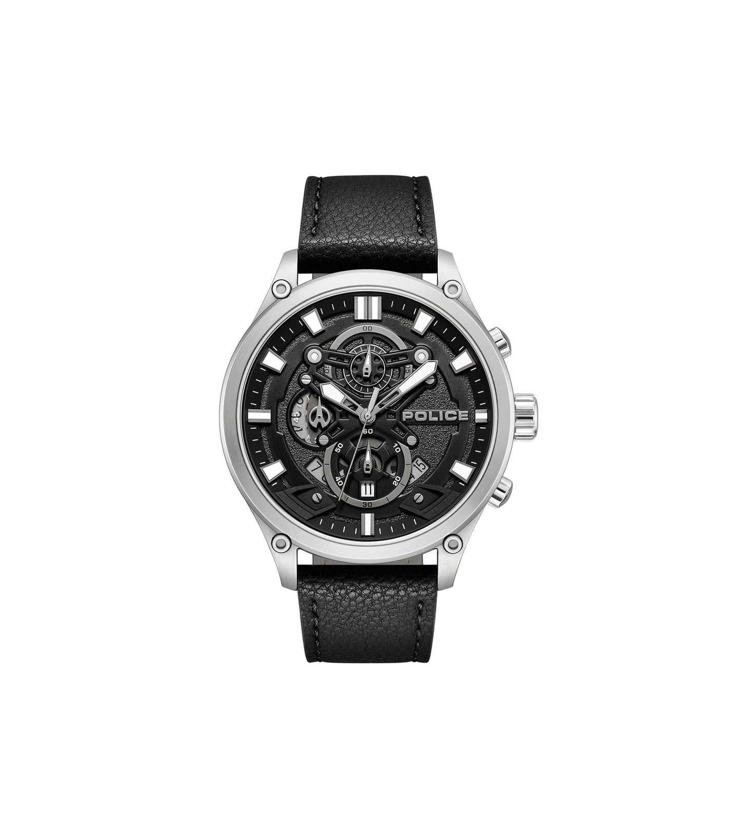 Police Wadden PEWGC0054205 Herrenuhr Schwarz • Quarz-Chronograph • Schwarzes Lederarmband