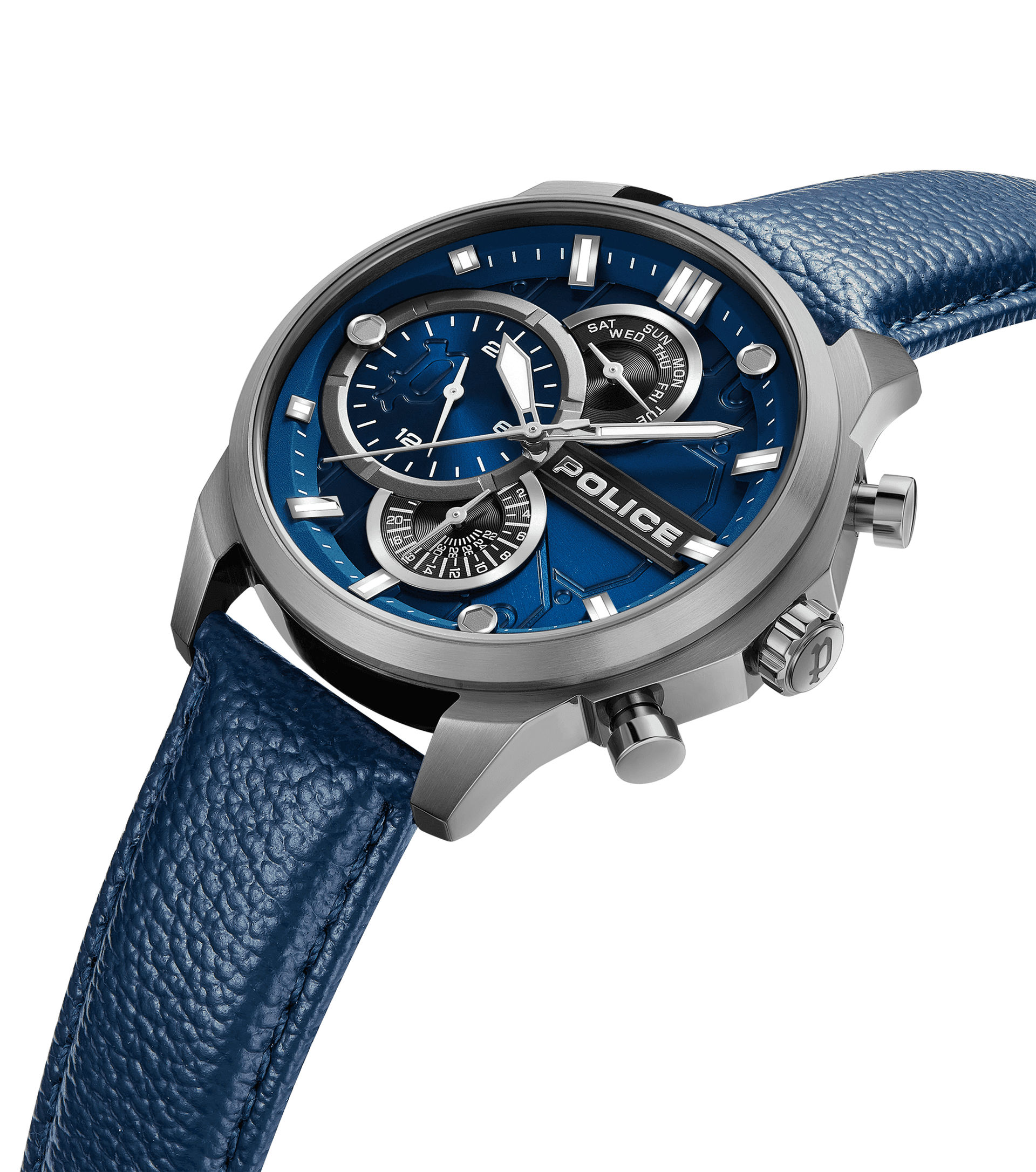 Police Reactor PEWGF0039202 Herrenuhr Blau • Multifunktions-Zifferblatt • Robustes Lederband, Bild 2