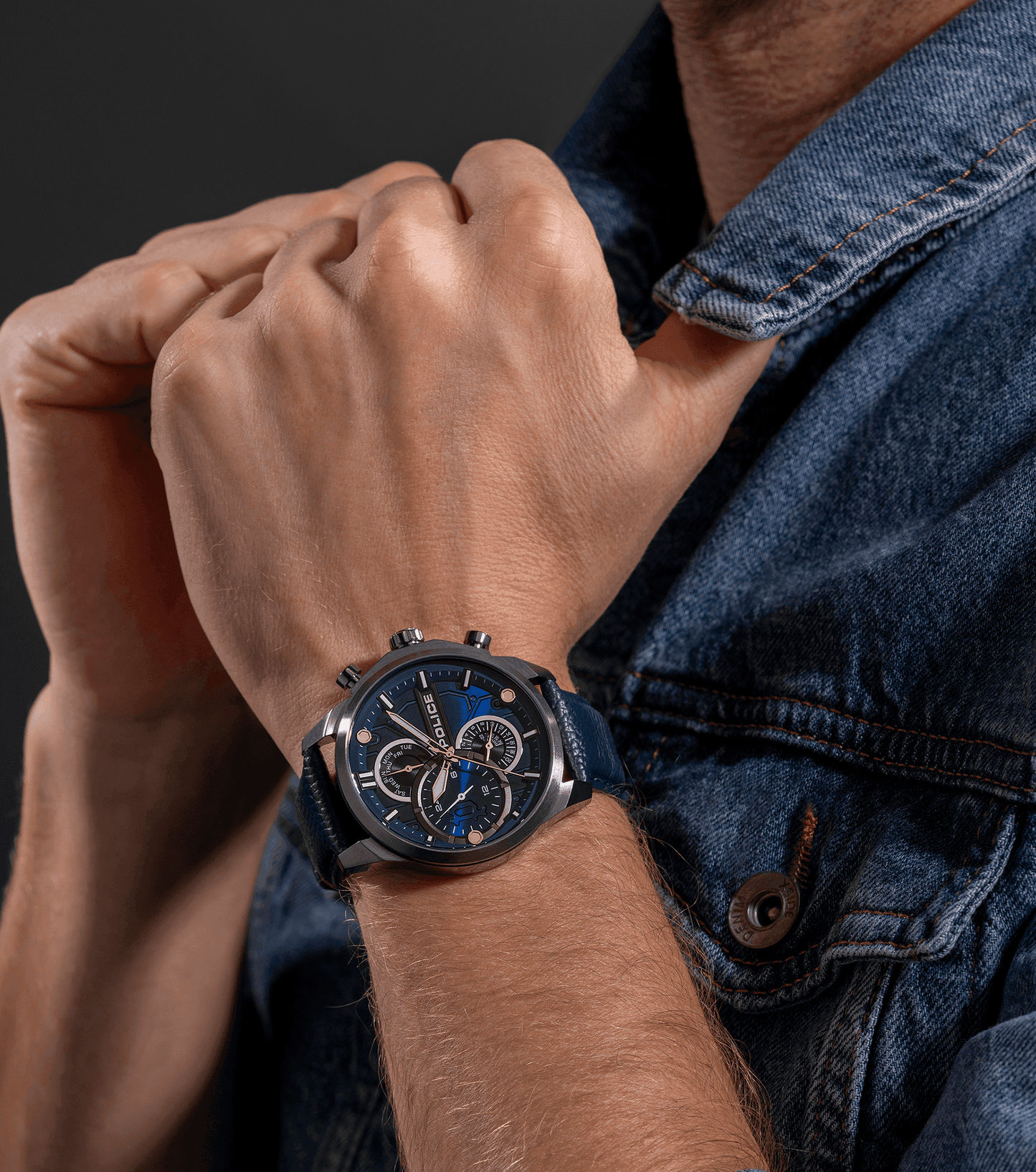 Police Reactor PEWGF0039202 Herrenuhr Blau • Multifunktions-Zifferblatt • Robustes Lederband, Bild 5