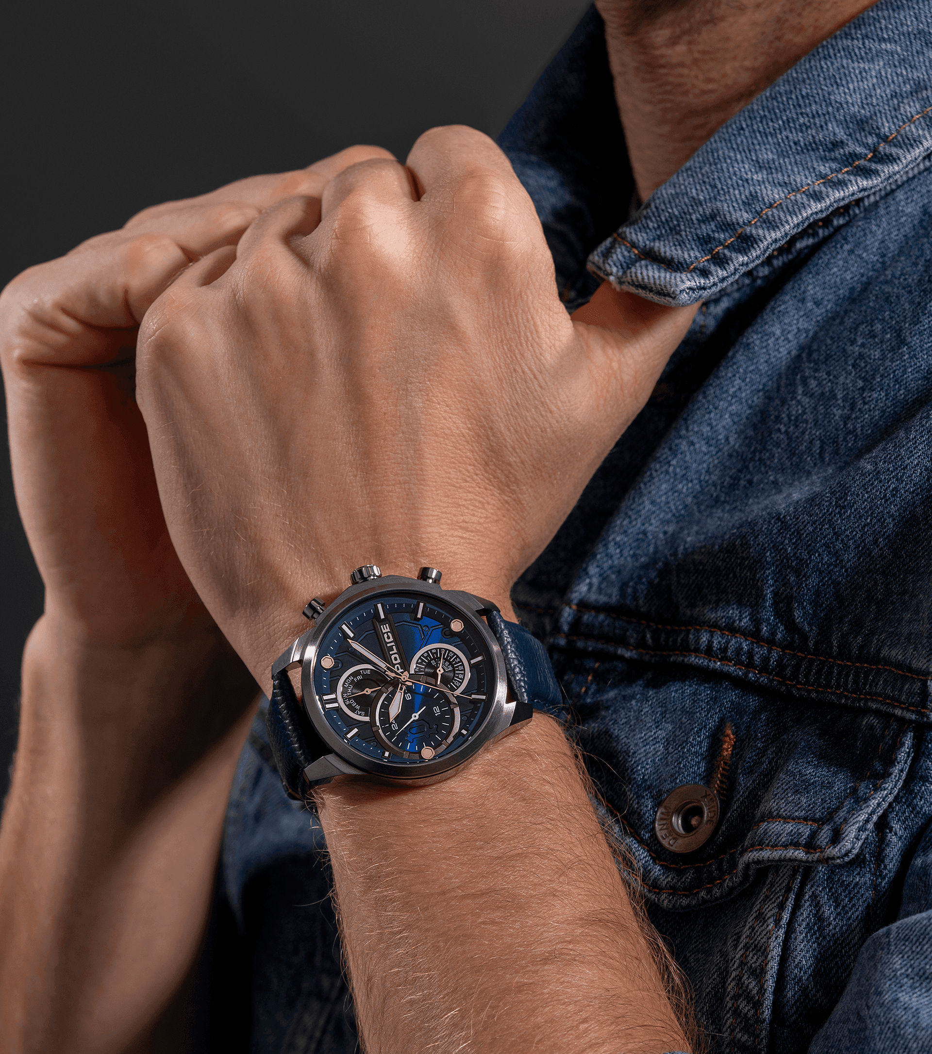 Police Reactor PEWGF0039202 Herrenuhr Blau • Multifunktions-Zifferblatt • Robustes Lederband, Bild 5