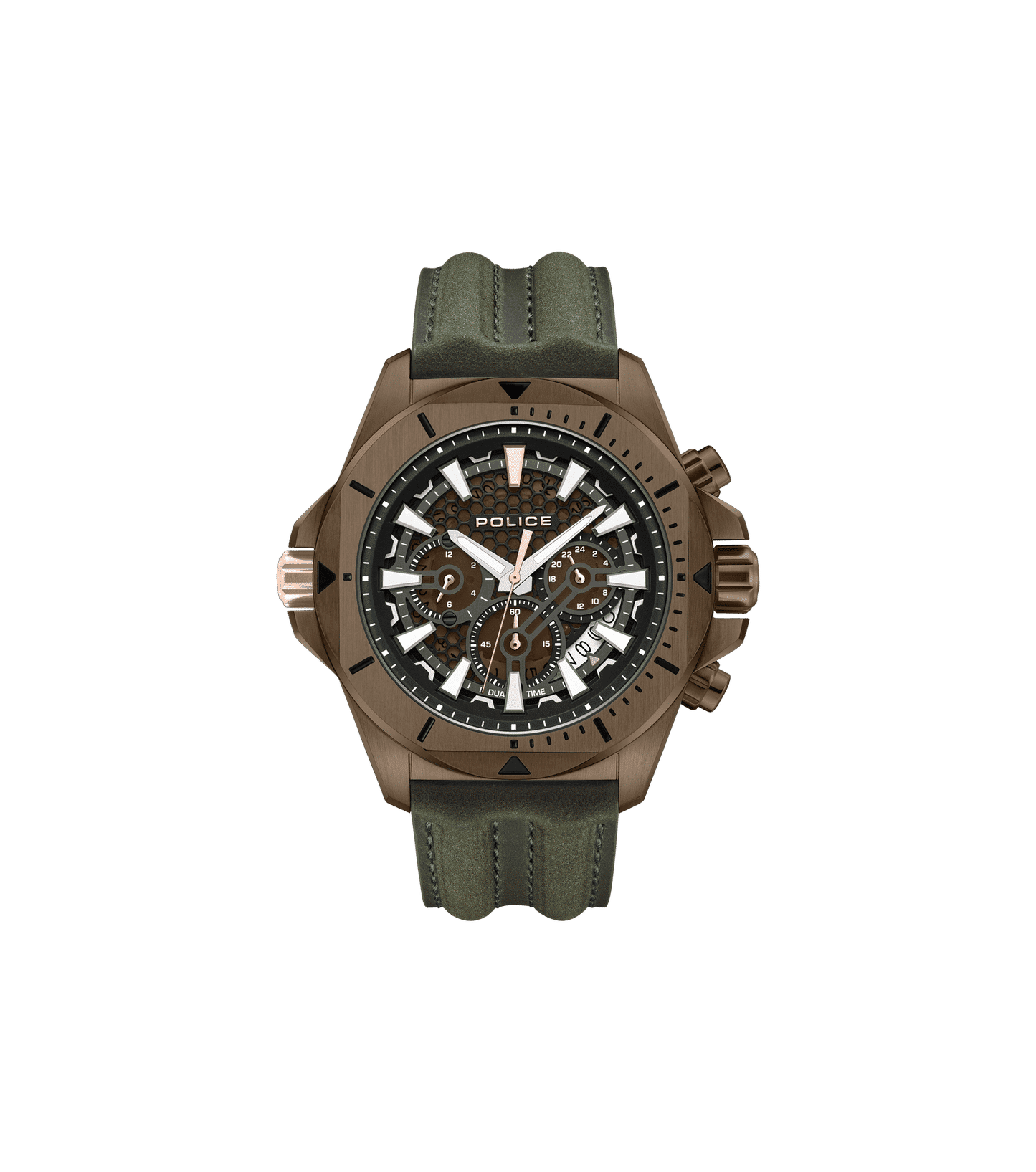 Police Electrical PEWGF0054502 Herrenuhr Stahl • Multifunktion • Khaki Lederarmband
