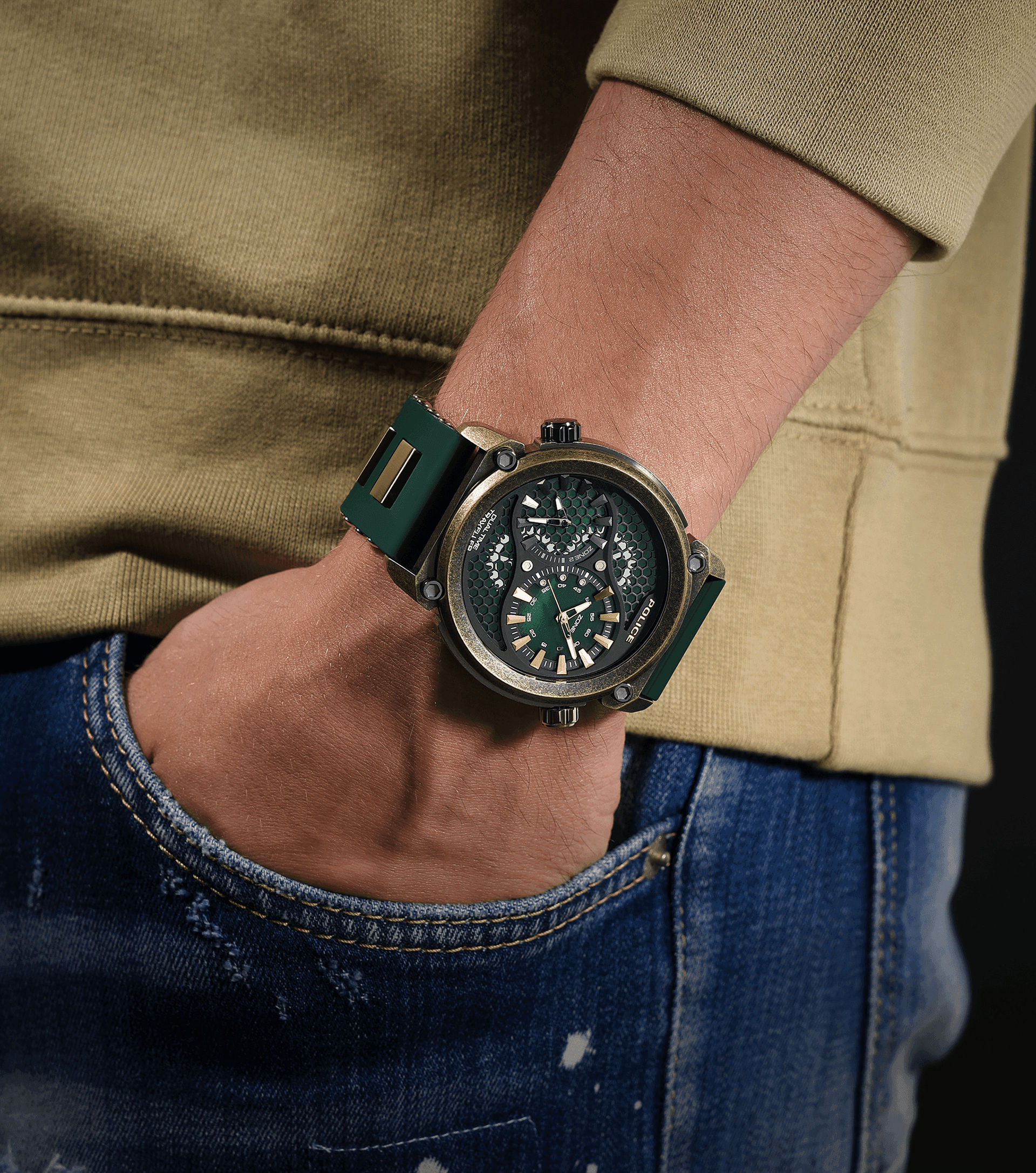 Police Boa PEWGM0071801 Herrenuhr Gold • Silikonarmband Grün • 48mm Gehäuse, Bild 5