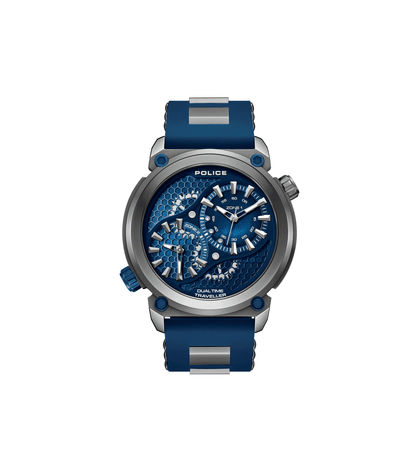 Police Boa PEWGM0071803 Herren • Ionenplattiertes Gunmetal-Gehäuse • Silikon-Armband Blau