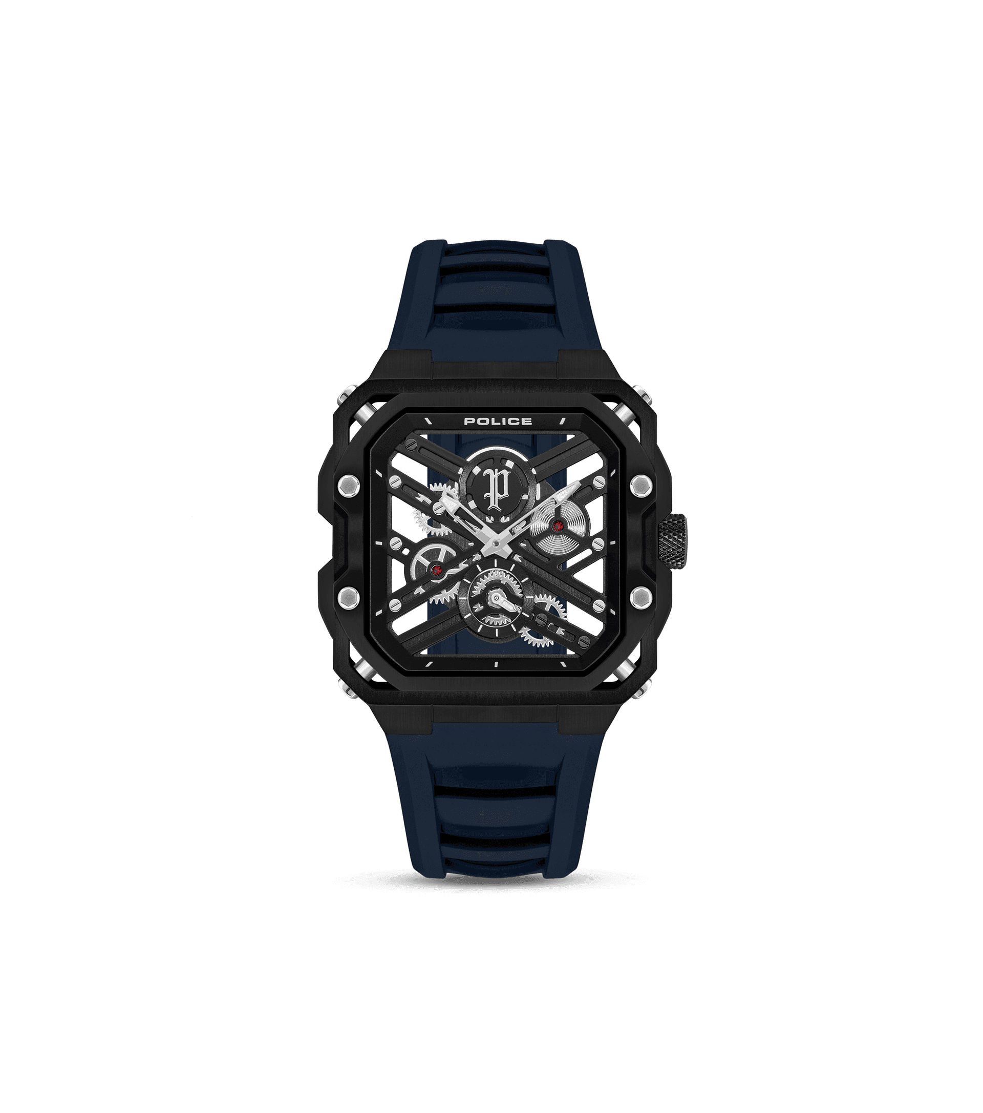 Police Disruptor PEWGM0072001 Herrenuhr Schwarz • Ionenplattiertes Gehäuse • Marineblaues Silikonarmband