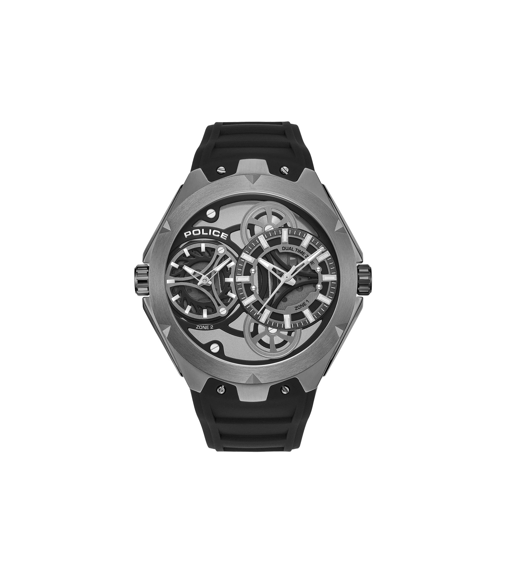 Police Scepter PEWGM0081701 Herrenuhr Schwarz • Doppelwerk-Anzeige • Silikonarmband