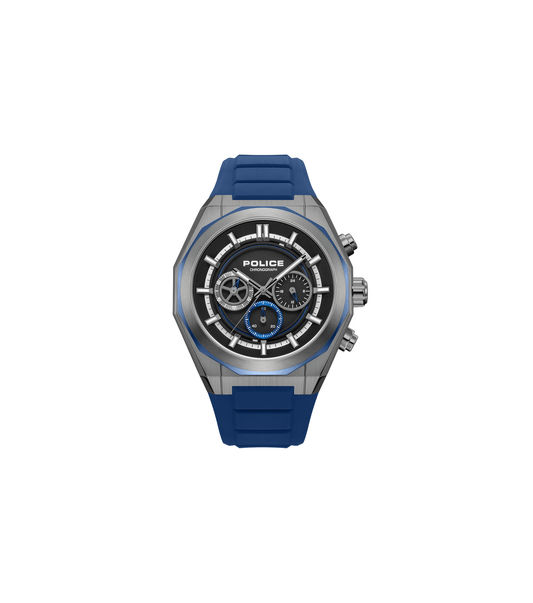 Police Steward PEWGO0093703 Herrenuhr Stahl/Blau • Chronograph • Silikonarmband