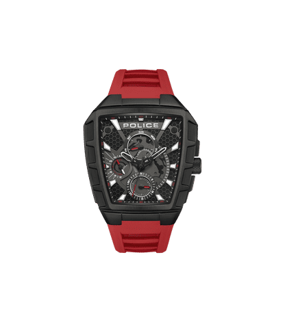 Police Tough Gear PEWGQ0056803 Herrenuhr Schwarz/Rot • Multifunktion • Rotes Silikonarmband
