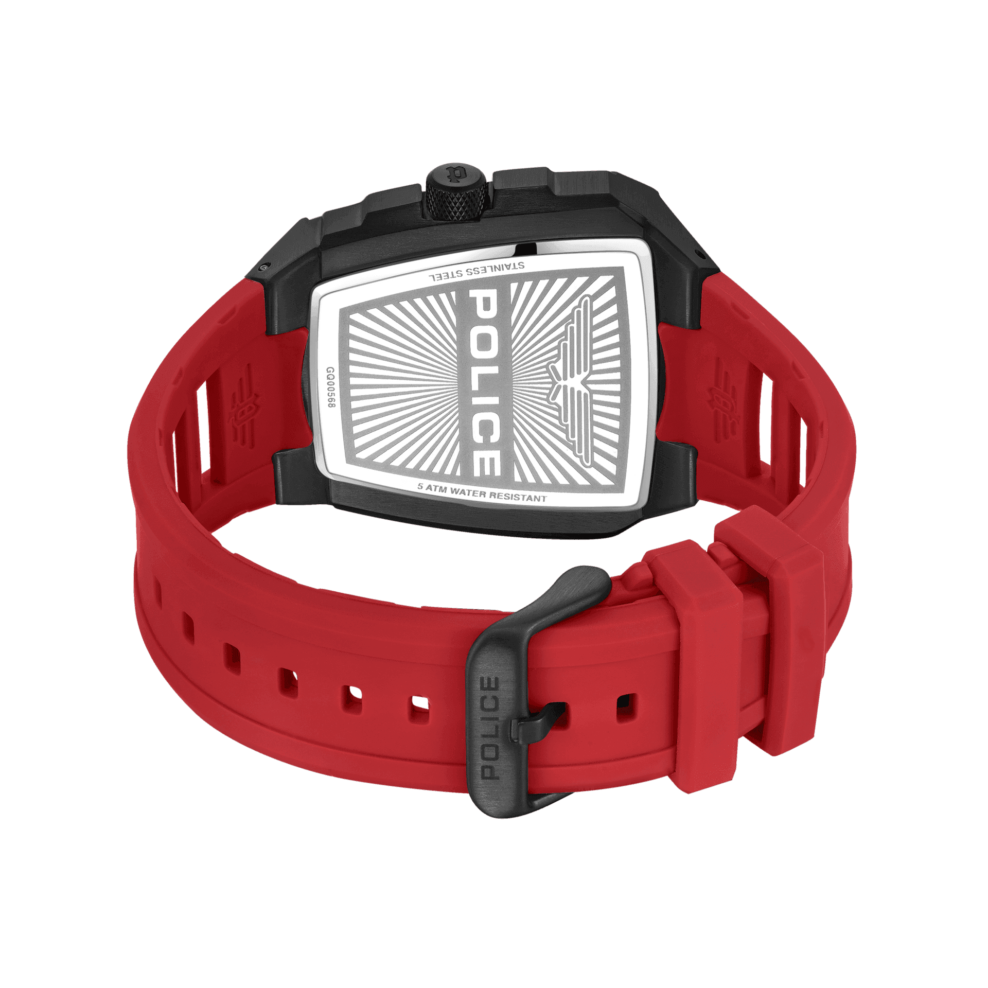Police Tough Gear PEWGQ0056803 Herrenuhr Schwarz/Rot • Multifunktion • Rotes Silikonarmband, Bild 3