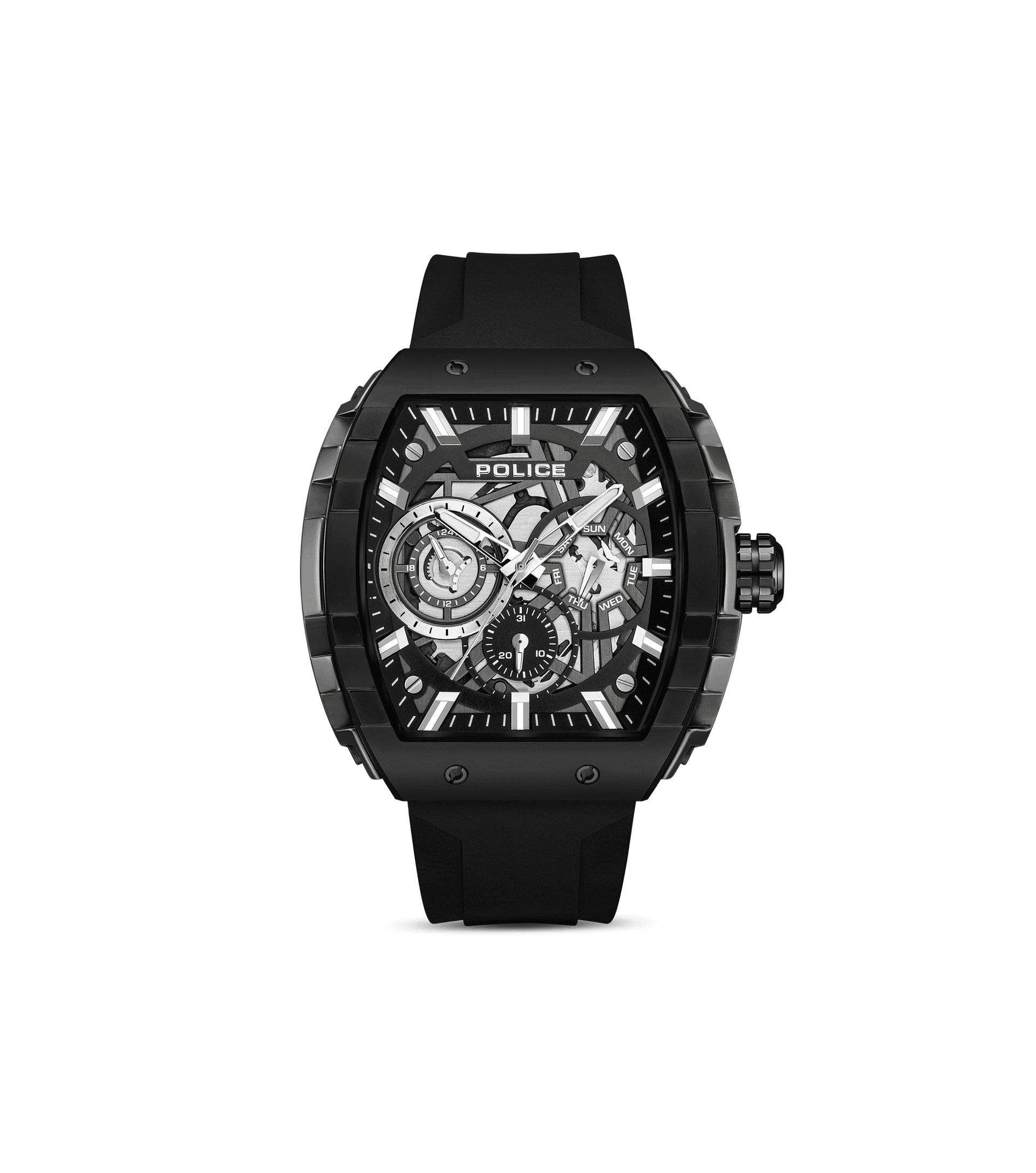 Police Flash PEWGQ0063001 Herrenuhr Schwarz • Multifunktionswerk • Schwarzes Silikonarmband