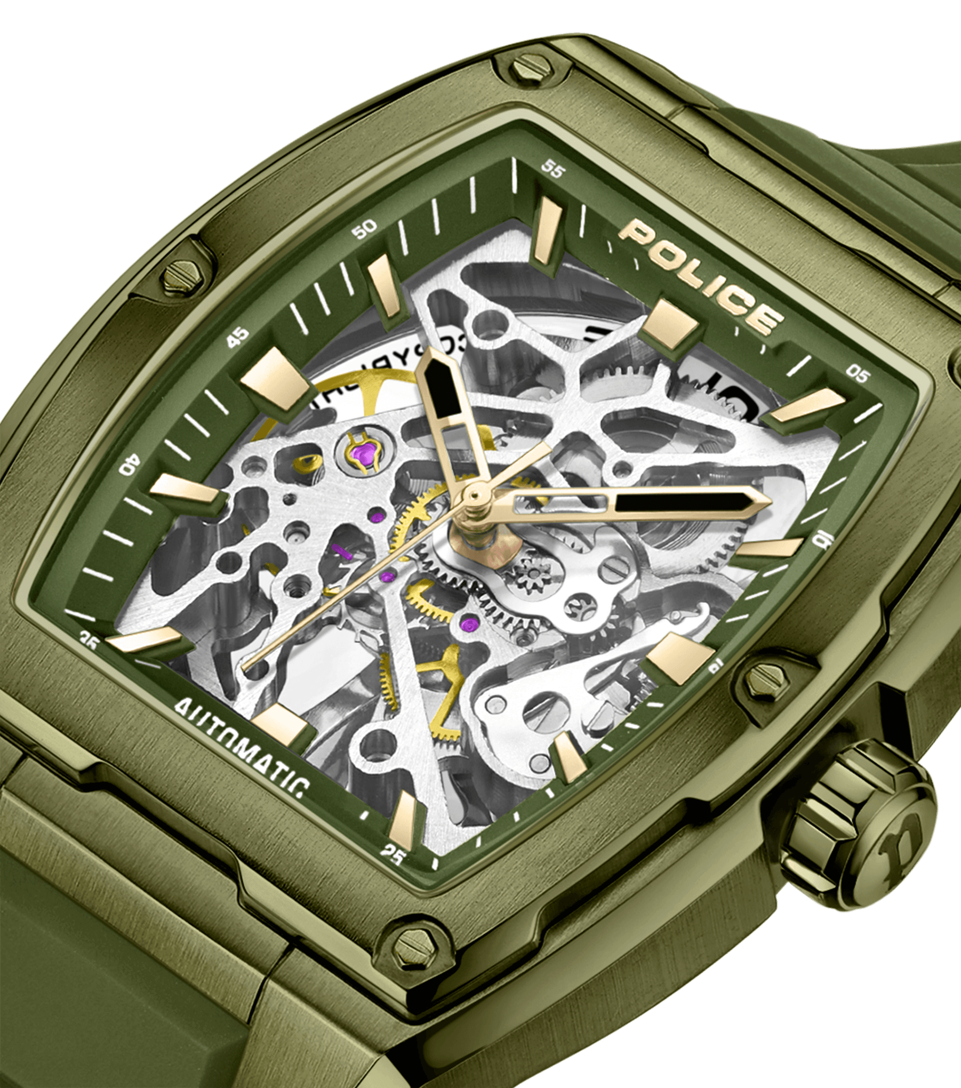 Police Skeletor PEWJR0005906 Herrenuhr Grün • Automatikwerk • Skelettiertes Zifferblatt, Bild 4